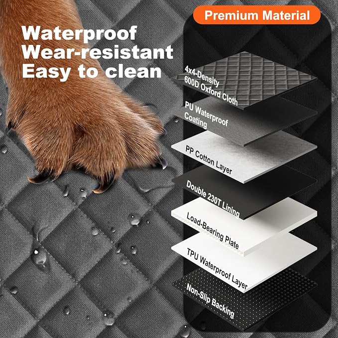 Back Seat Extender for Dogs, Non-Slip Dog Car Seat Cover for Back Seat with Hard Bottom, Durable Pet Car Backseat Cover, Waterproof Dog Hammock for Car SUV Truck