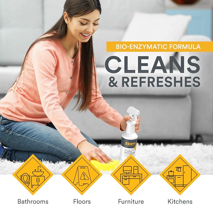 Zeiff Pet Stain and Odor Remover - Pet Odor Eliminator for Home and Professional Use - Carpet Stain Remover - Pet Urine Enzyme Cleaner for Dog and Cat Pee, Feces, and Fluids - 32 oz, 2 Pack