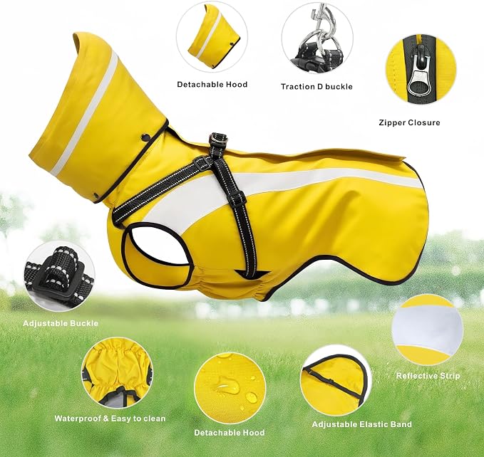 Dog Raincoat Waterproof Raincoats for Dog Reflective Dogs Rain Jackets with Hood Hoodie Pet Rain Poncho Coat for Small Medium Large Dogs Puppies S-XXL (Yellow, XXL)