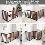 Dog Gate Indoor, Freestanding Dog Fence for The House, Doorways, Hallways,or Stairs,Pet Gate Foldable Wooden,Expandable 24" Height 4 Panels,Brown