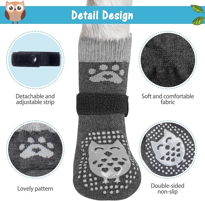 SCENEREAL Anti Slip Dog Sock to Prevent Licking Paws for Hardwood Floors, Boots & Paw Protector Shoes for Hot/Cold Pavement with Grippers, Double Sides Grips for Small Medium Large Senior Dogs