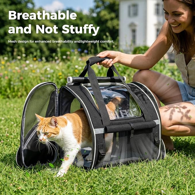 Lekereise Expandable Cat Backpack Carrier for Cats and Small Dogs up to 18 lbs, Widened Interior with 30% More Bottom Space, Rear Expansion up to 80% More Space, Breathable Mesh, Sun Shade, Black