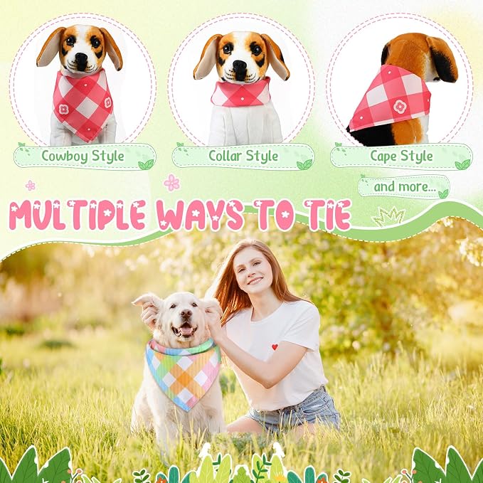 Pickmesh 150 Pcs Spring Plaid Dog Bandanas Bulk Spring Pet Scarf Bibs Adjustable Washable Pet Kerchief Seasonal Costume Accessories Holiday Grooming Supplies for Small to Large Cat Dog