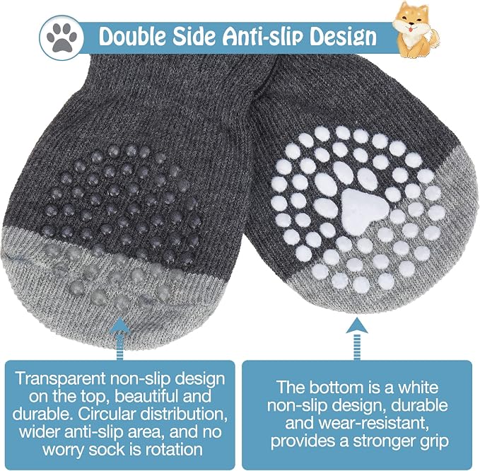 SCENEREAL Anti Slip Dog Sock to Prevent Licking Paws for Hardwood Floors, Boots & Paw Protector Shoes for Hot/Cold Pavement with Grippers, Double Sides Grips for Small Medium Large Senior Dogs