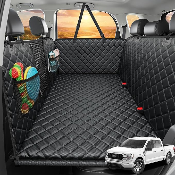 URPOWER Dog Back Seat Extender for Full-Size Crew Cab Trucks, Hard Bottom | Supports 550 lbs, Stable 3-Panel Hard Bottom, Added High-Density Foam for Comfort, Waterproof 900D Oxford, 45% More Space