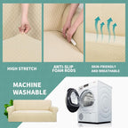 YEMYHOM Couch Cover Latest Jacquard Design High Stretch Sofa Covers for 3 Cushion Couch, Pet Dog Cat Proof Slipcover Non Slip Magic Elastic Furniture Protector (Sofa, Beige)