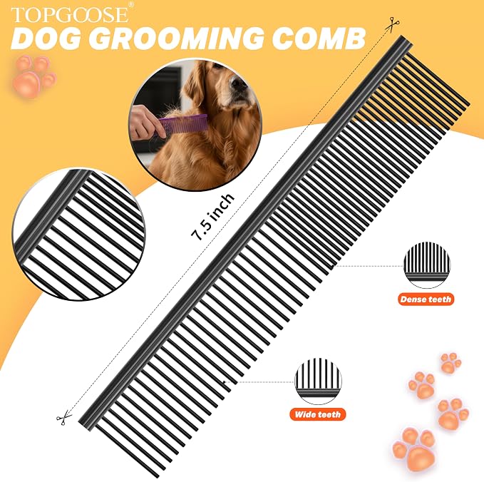 Dog Grooming Scissors Kit, Professional 6 in 1 Pet Scissors Sharp Shears Set - Straight, Thinning, Chunker, Curved Shears and Comb for Long Short Hair for Dog Cat (Set, Black)