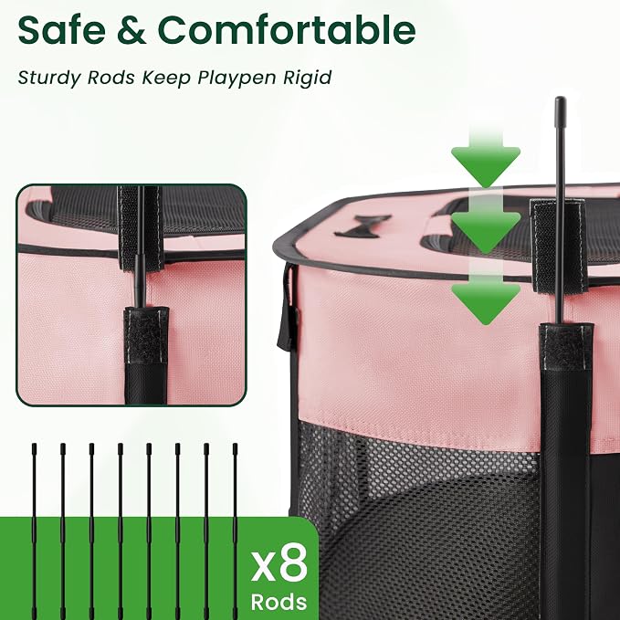Love's cabin Pet Puppy Dog Playpen, Large Dog Tent Crates Cage Indoor/Outdoor, Portable Exercise Playpen for Cat, Foldable Pop Up Dog Kennel Playpen with Carring Case (L, Pink)