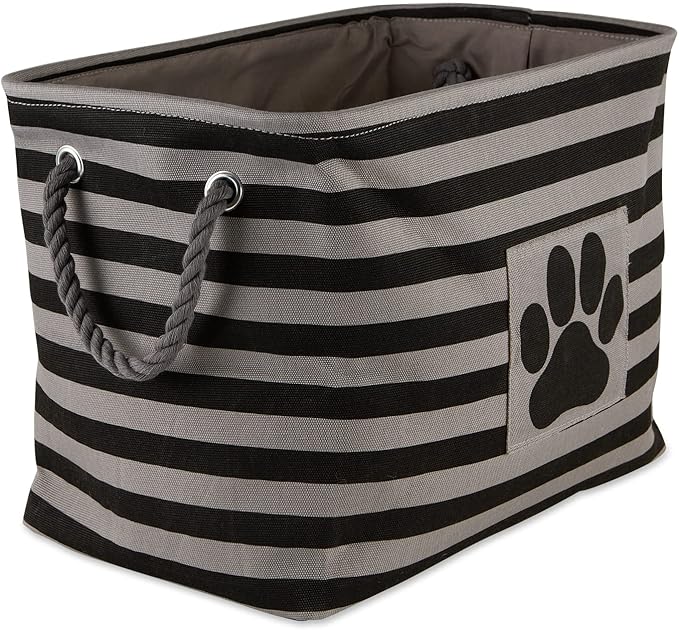 Bone Dry Pet Storage Collection Striped Paw Patch Bin, Black, Large Rectangle