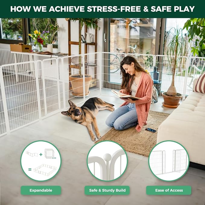 FXW Homeplus Indoor Dog Playpen, 45" H, 8 Panels, for Large Dogs | Stress-free play, Heavy-duty, Semi-open design, Easy setup, Threshold-free gate, Expandable, Patented