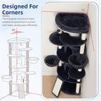 Gitelsnour Corner Cat Tree, All Sisal Multi-Cat Scratching Posts GCT035G | 63.8" Cat Tower for Indoor Cats with Cat Condo, 2 Large Cat Caves, Big Top Perch, 2 Hanging Baskets & Sisal Ramp, Drak Gray