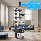 Hey-brother Cat Tree Tower, Adjustable Height, Floor to Ceiling, MPJ091G | 94.5-106.3 Inches Multi-Level Cat House, Scratching Posts, Plush Condo, Platform, Toy Ball for Indoor Big Cats, Smoky Gray