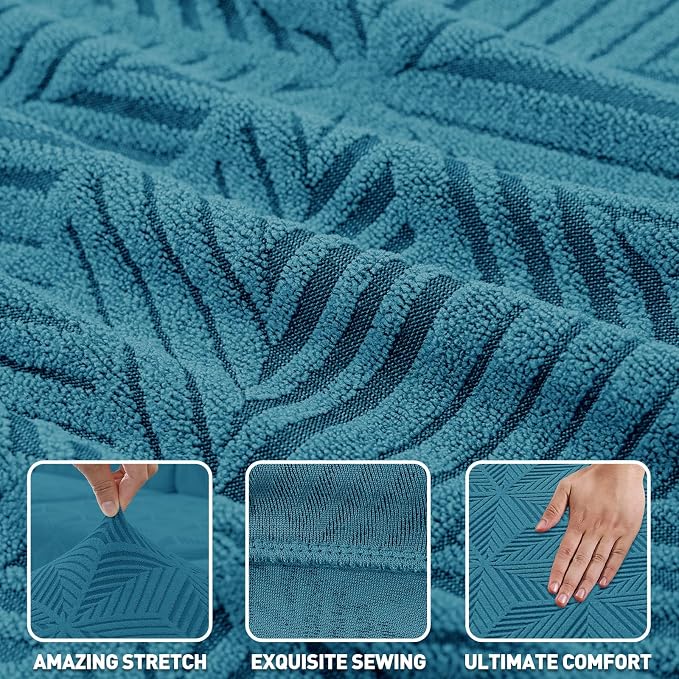 ZNSAYOTX Stretch Couch Cover, 1 Piece Sofa Covers for 3 Cushion Couch, Jacquard Sofa Slipcovers with Elastic Bottom Thickened Furniture Protector for Dog Cat Pet (Large, Peacock Blue)