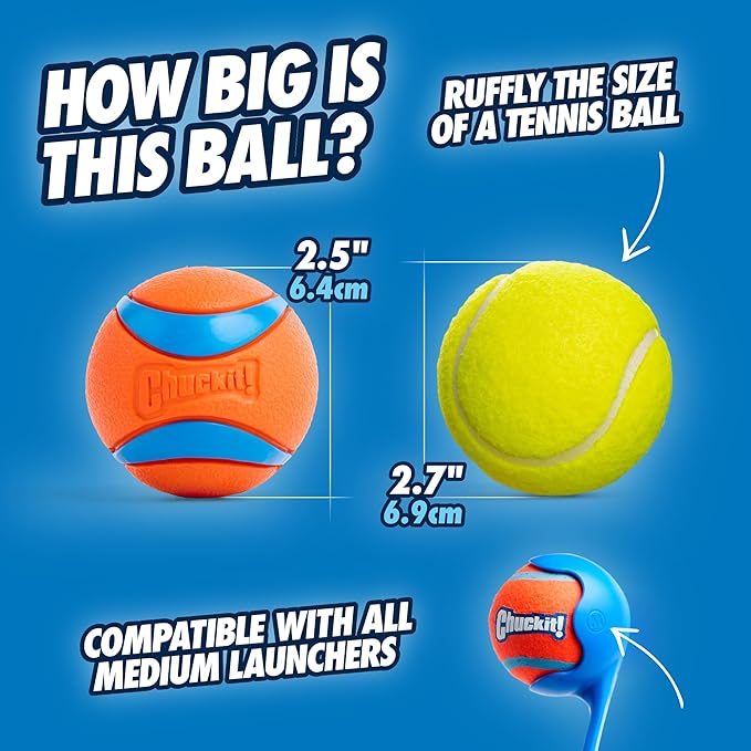 Chuckit! Ultra Ball Dog Toy - Medium Bouncy Fetch Balls For Dogs 20-60 lbs - Made from Durable Rubber - Floating Water Pet Toys - Size Medium - 2.5-inch Diameter - Pack of 2 | Bouncy durable rubber design for pups 20-60 lbs, high bounce action for acti...