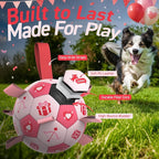 QDAN Dog Birthday Toys, Pink Soccer Ball with Straps, Interactive Tug of War Toy, Puppy Birthday Gifts, Water Toy, Durable Dog Balls for Medium Large (8 Inch)