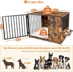 TBWIND 36" Dog Crate Furniture for Medium Dogs, Rustic Brown | Wooden Dog Kennel End Table with Cushion, 270° Rotating Door, 360° Feeding Station, Dual Rotating Latch Locks & Bowls