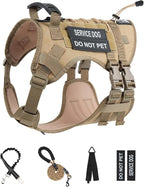 No Pull Tactical Dog Harness for Large Dogs, Service Dog Vest, L,Brown | Tactical Dog Vest Harness and Leash Set, Adjustable Military Service Dog Harness with Handle for Medium Large Dogs