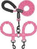 iYoShop Dual Dog Leash - 360° Swivel, No Tangle Walking Leash with Shock Absorbing Bungee for Two Dogs (Large, 25-150 lbs, Pink)