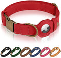 AirTag Dog Collar - Genuine Leather Dog Collar with Apple AirTag Holder and Metal Buckle - Smart GPS Tracking Pet Collars (Red, XL, 20"-25" Neck Fit)