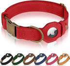 AirTag Dog Collar - Genuine Leather Dog Collar with Apple AirTag Holder and Metal Buckle - Smart GPS Tracking Pet Collars (Red, XL, 20"-25" Neck Fit)