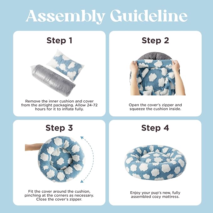 LE SURE Shown on TV Jacquard Donut Cute Small Dog Beds,Blue 23x23x7in | Orthopedic Calming Cat Sofa Indoor,Original Design Pattern,Washable Cover,Home Decor as Gift for Pet ,Anti Slip Bottom