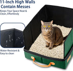 MORAIS Portable Travel Litter Box for Cats, 17.7"×13.5"×11" Collapsible Cat Litter Box with Lid, Leak-Proof Cat Litter Pan for Car Hotel Airplane, Waterproof & Easy to Carry- Green