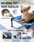 Elevated Dog Bed with Heavy-Duty Steel Frame, Breathable Mesh Cooling Surface, Easy to Clean, Portable Raised Dog Cot for Indoor & Outdoor Use,32x24x8 Inches Blue Dog Bed,Size S.
