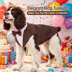 Kuoser Dog Tuxedo, Dog Suit and Bandana Set, Dogs Costume with D-Ring | Formal Dog Outfit with Detachable Bowtie Collar for Wedding, Birthday, Party, Christmas, Halloween, Brown S