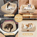 Zerbuger Rectangle Cat Dog Bed for Large Medium Small Pets Indoor Outdoor Machine Washable Sleeping Sofa Non-Slip Bottom Soft Puppy Bed Durable Orthopedic Calming Pet Cuddler (Small, Coffee)