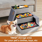 Zerbuger Dog Stairs with Storage, Grey Furry Lids 3 Steps Dog Ramp no Condo | 18" H Wider Dog Steps for High Beds Couch, Folding Storage Pet Stairs Gift for Climbing Small/Medium/Large Old Dogs Cats