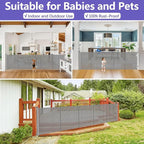 Reinforced 42" Tall Pet Gate x 96" Long Baby Gate, Prevents Crawling Under | Indoor/Outdoor Tall Retractable Gate, Space-Saving, One-Hand Operation Safety Lock, Scratch-Resistant Mesh, Easy Install/Gray