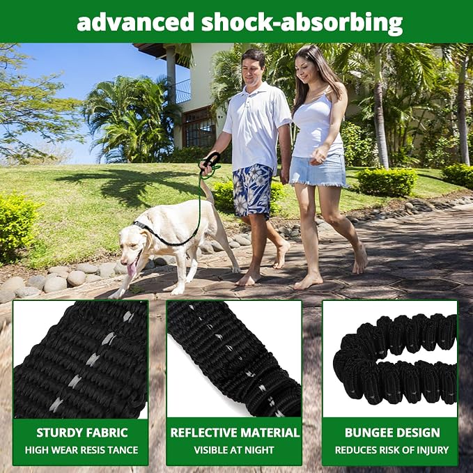 Rope Dog Leash 6 FT: Heavy Duty Leashes with Swivel Lockable Hook Reflective Threads Bungee and Padded Handle - Dog Lead for Large Small Medium Dogs Outside Walking Hiking Green