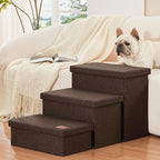 Love's cabin Dog Stairs for High Bed, Foldable Pet Stairs for Small Medium or Large Dogs Puppy with Storage for Bed or Couch, Cat Dog Steps Ramp with Zip up to 200 lbs, Coffee, 3 Steps