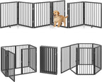 Vantas 120" x 24" Foldable Freestanding Extra Wide Dog Gate with Door,Black | Pet Gate for Stairs and Doorways, Renter Friendly No Drill, Indoor Pet Fence Extra Wide, Easy Storage, With Support Feet
