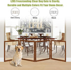 LZRS Extra-Wide Clear Dog Gate for Indoor Use - Transparent Pet Fence with Solid Hardwood and Plastic Board, Stylish & Durable freestanding Pet Gate for Doorways, Stairs and Hallways-4 Panel Cherry