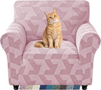 ZNSAYOTX Stretch Armchair Covers for, 1-Piece Chair Slipcovers for Living Room, Furniture Protector with Elastic Bottom for Dogs Cats Kids Geometrical Jacquard Fabric (Small, Dusty Pink)