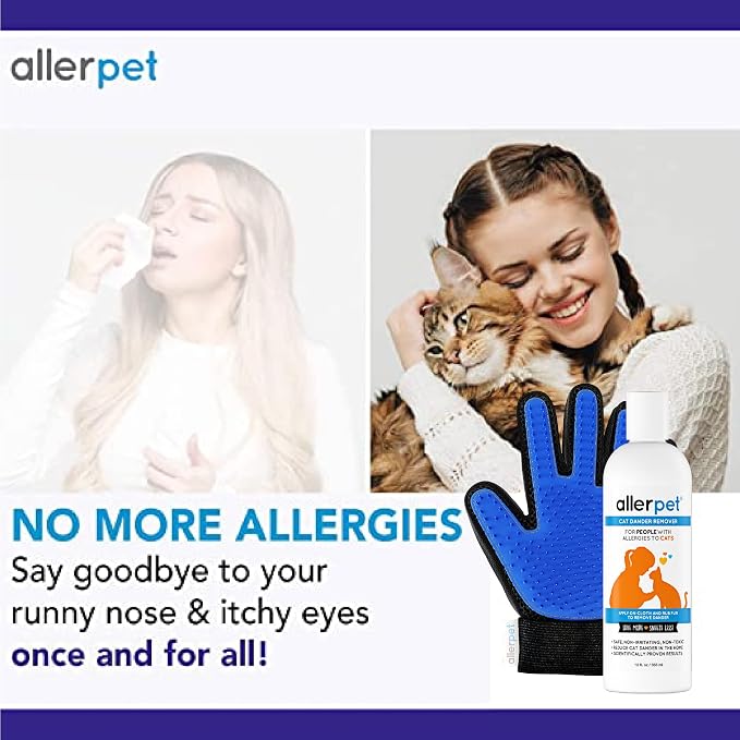 Allerpet Cat Dander Remover w/Free Pair of Grooming Gloves & Mitt (12oz)