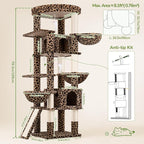 Globlazer Extra Large Cat Tree, 78 inch Sturdy Tall Cat Tree Tower for Indoor Multiple Large Adult Cats Kittens with 6 Scratching Posts, Enlarged Top Perch, 2 Padded Condos, S78G, Leopard Print