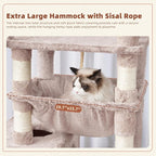 Gitelsnour Cat Tree, 63'' Cat Tower for Large Cats, Big Hammock GCT020MU | Cat Condo, Cat Scratching Posts for Indoor Adult Cats, 4 Platforms（ 2 Big 2 Small）, 2 Baskets, Sisal Rope, 4 Toys, Mushroom