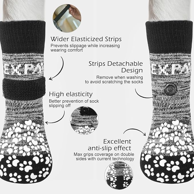 EXPAWLORER Anti Slip Dog Socks to Prevent Licking Paws, Dog Shoes for Hot Pavement, Dog Booties for Small Medium Large Senior Dogs, Traction Control Boots & Paw Protectors for Hardwood Floors