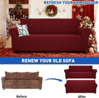 MAXIJIN Super Stretch Couch Cover for 3 Cushion Couch, 1-Piece Universal Sofa Covers Living Room Jacquard Spandex Furniture Protector Dogs Pet Friendly Fitted (Large, Wine Red)