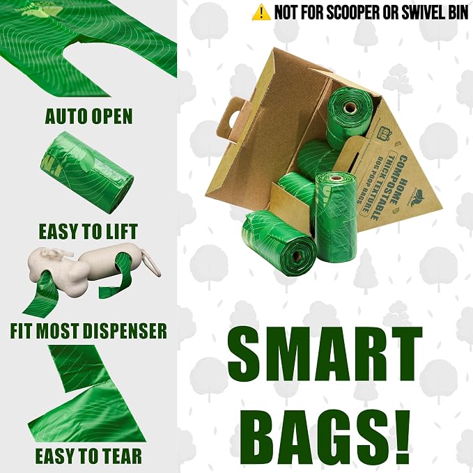 Ultra Thick & Deep RockRhino Dog Poop Bags for Large & XL Dogs | 4-Layer Interlocked Bottom, Certified Compostable | Vanilla Scent, 60 Bags, Easy Open Tie Handles | Fits Holder, Not Scooper