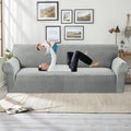 MAXIJIN Stretch Extra Large Couch Cover Sofa Covers (91"-110" Oversized Sofa Slipcovers with Non-Slip Foam & Elastic Strap, Dog Cat Pet Friendly Furniture Protector (X-Large, Light Gray)
