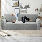 MAXIJIN Stretch Extra Large Couch Cover Sofa Covers (91"-110" Oversized Sofa Slipcovers with Non-Slip Foam & Elastic Strap, Dog Cat Pet Friendly Furniture Protector (X-Large, Light Gray)