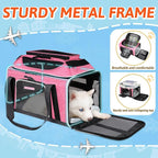 Petskd Top-Expandable Small Pet Carrier 17"x12"x8.5" Airline Approved | for JetBlue/Frontier/Spirit Airlines, Lockable Safety Zippers and Anti-Scratch Mesh, Soft-Sided, Pets Under 8 Lbs, Pink