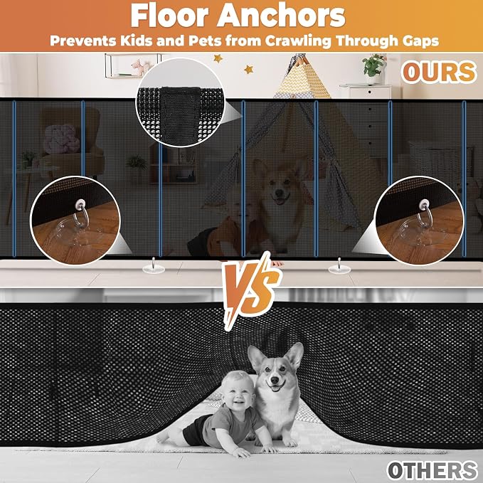 236" Retractable Baby Gates Dog Gate Extra Wide, 42" Tall Child Pet Safety Gate with Reinforced Strips for Stairs, Long Mesh Garage Gates Fence for Outdoor Indoor Large Openings Driveway Decks Patio