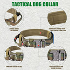 Tactical Military Dog Collar - Adjustable Nylon, Heavy Duty Metal Buckle With Handle for Training, With Patches (Camo, L)