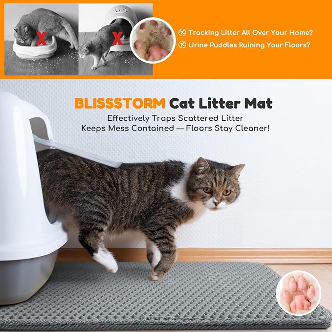 Cat Litter Mat 47"x27",Double Layer EVA Litterbox Mat Dark Gray | Extra Large Honeycomb, Waterproof & non-slip, Odor-free, easy clean, washable durable floor protector,scatter control