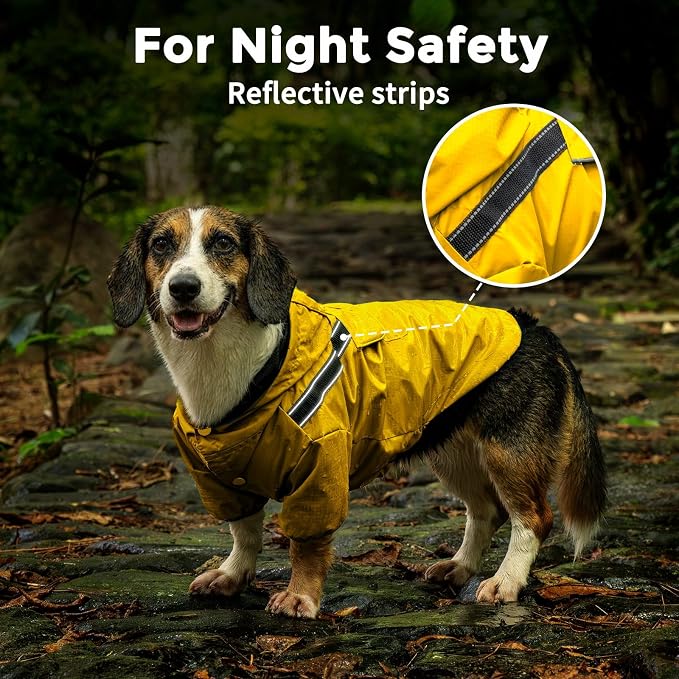 JoyDaog Dog Raincoat with Hood, Waterproof Dog Rain Jacket for Large Dogs | Waterproof dog rain jacket with hood and pockets for rainy walks, outdoor activities and everyday protection,Yellow L