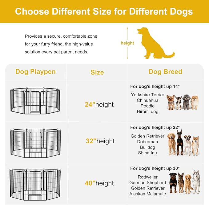 Heavy-Duty Iron Dog Playpen Outdoor Indoor,24 inch 8 Panels Dog Fences for RV Camping/Yard/Garden,Portable Dog Play Pen for Dogs,Puppies,Small Animals,Black Silver